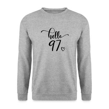 Hello 97 - Joli cadeau de 97e anniversaire, 97 ans - Sweat-shirt Unisexe - gris chiné - Devant - Alina (178cm) & Michal (187cm)