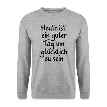 Heute ist ein guter Tag um glücklich zu sein - Unisex Pullover - Weißgrau meliert - Vorne - Alina (178cm) & Michal (187cm)