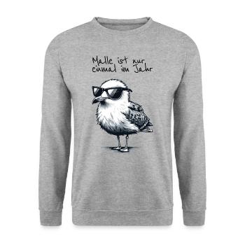 Malle's Only Once a Year Mallorca Seagull Shirt - Unisex Sweatshirt - salt & pepper - Front - Alina (178cm) & Michal (187cm)