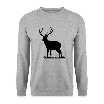 Hirsch - Unisex Pullover - Weißgrau meliert - Vorne - Alina (178cm) & Michal (187cm)