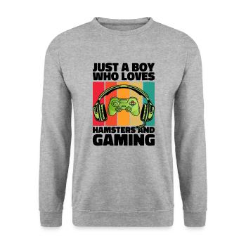 Gamer und Hamster: Videospiele und unendliche Energie - Unisex Pullover - Weißgrau meliert - Vorne - Alina (178cm) & Michal (187cm)