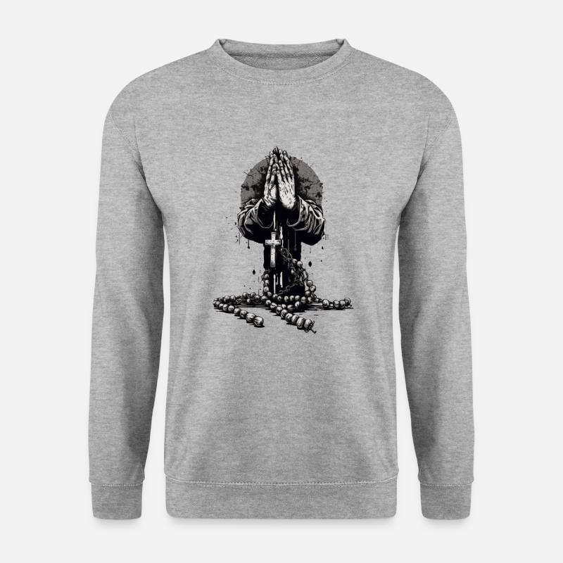 Betende Hände mit Rosenkranz - Unisex Pullover - Weißgrau meliert
