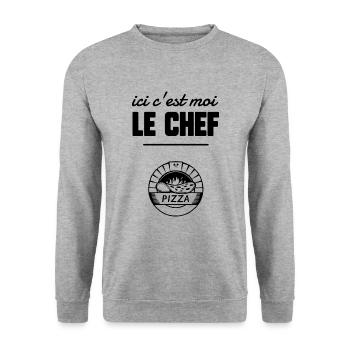 Ici c’est moi le chef - Sweat-shirt Unisexe - gris chiné - Devant - Alina (178cm) & Michal (187cm)