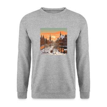Schnee Winter Sonnenuntergang Weihnachten - Unisex Pullover - Weißgrau meliert - Vorne - Alina (178cm) & Michal (187cm)