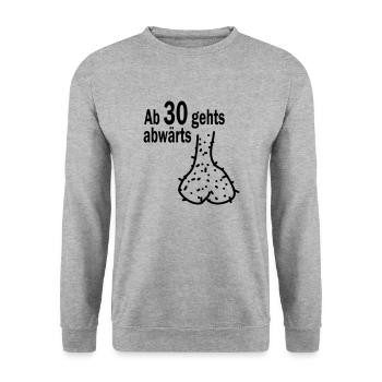 ab 30 gehts abwärts HODENSACK - Unisex Pullover - Weißgrau meliert - Vorne - Alina (178cm) & Michal (187cm)