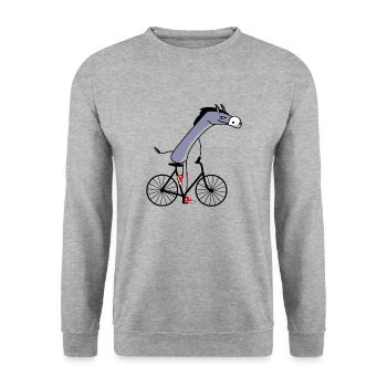 Esel fährt Fahrrad - Unisex Pullover - Weißgrau meliert - Vorne - Alina (178cm) & Michal (187cm)