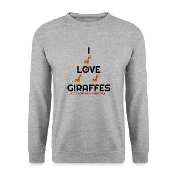 Ich liebe Giraffen, Giraffen, Giraffen-Liebhaber, Giraffe - Unisex Pullover - Weißgrau meliert - Vorne - Alina (178cm) & Michal (187cm)