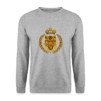 Gestickter Tiger - Unisex Pullover - Weißgrau meliert - Vorne - Alina (178cm) & Michal (187cm)
