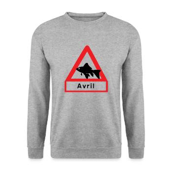 POISSON AVRIL - Sweat-shirt Unisexe - gris chiné - Devant - Alina (178cm) & Michal (187cm)