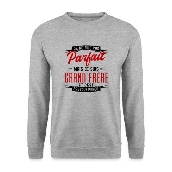 pas parfait mais grand-frère - Sweat-shirt Unisexe - gris chiné - Devant - Alina (178cm) & Michal (187cm)