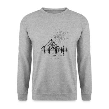 A landscape with mountains by the lake - Unisex Sweatshirt - salt & pepper - Front - Alina (178cm) & Michal (187cm)