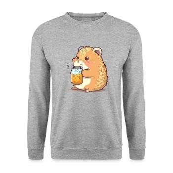 Funny overweight hamster loves his beer - Unisex Sweatshirt - salt & pepper - Front - Alina (178cm) & Michal (187cm)
