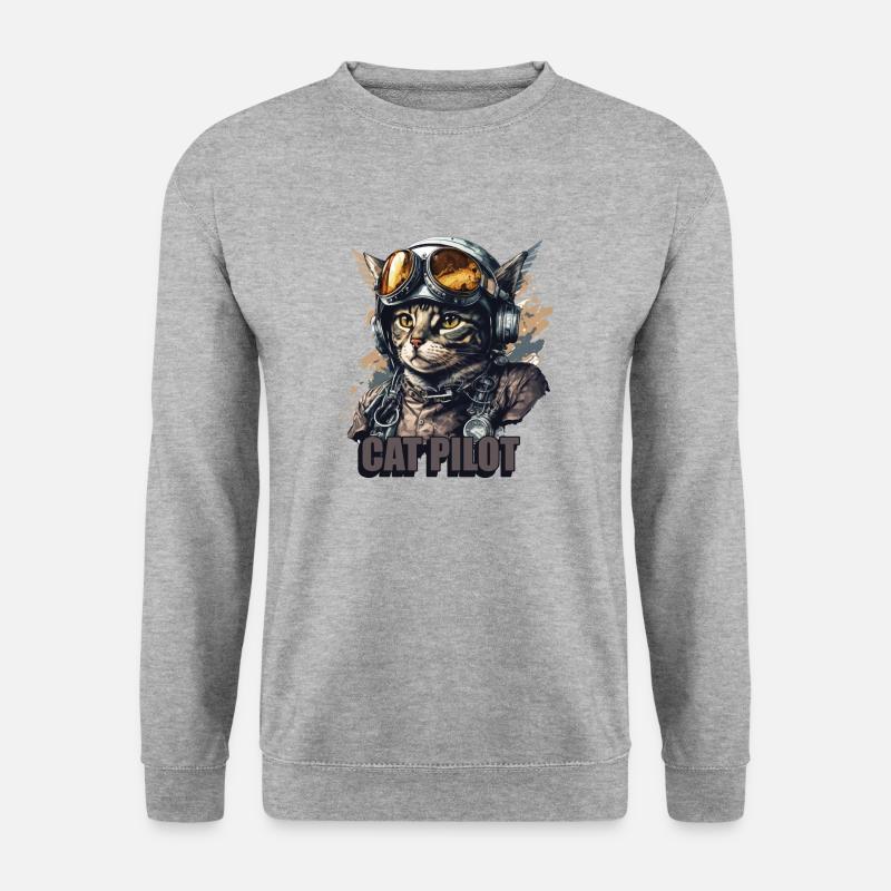 Cat Pilot - Unisex Pullover - Weißgrau meliert