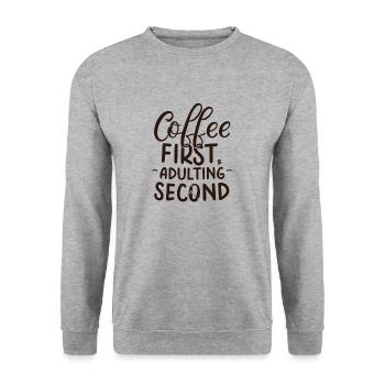Coffee First T-Shirt - Für Kaffeeliebhaber - Unisex Pullover - Weißgrau meliert - Vorne - Alina (178cm) & Michal (187cm)