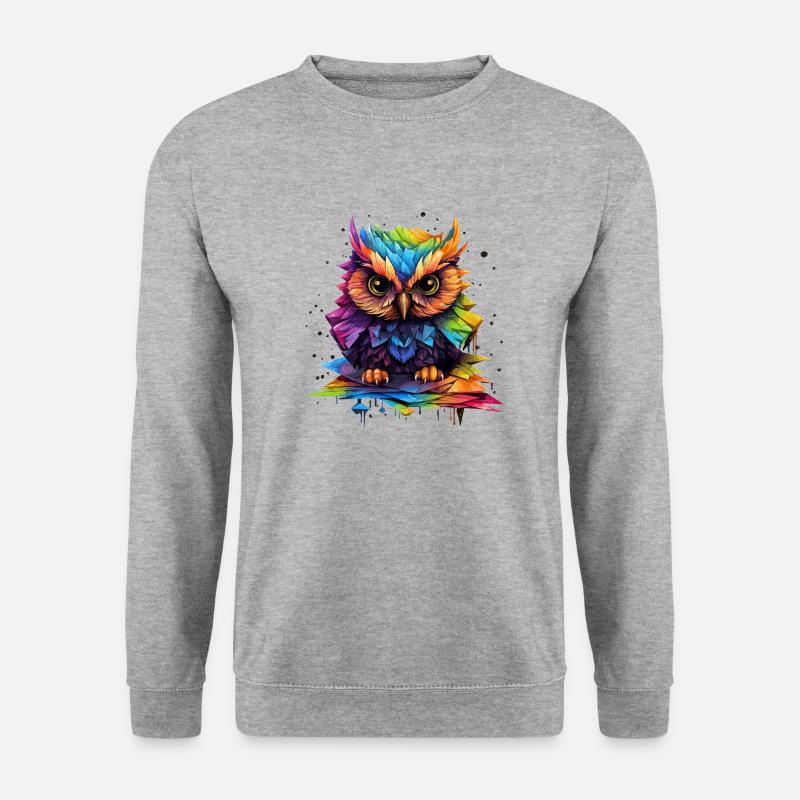 Süße Regenbogen - Eule - Unisex Pullover - Weißgrau meliert