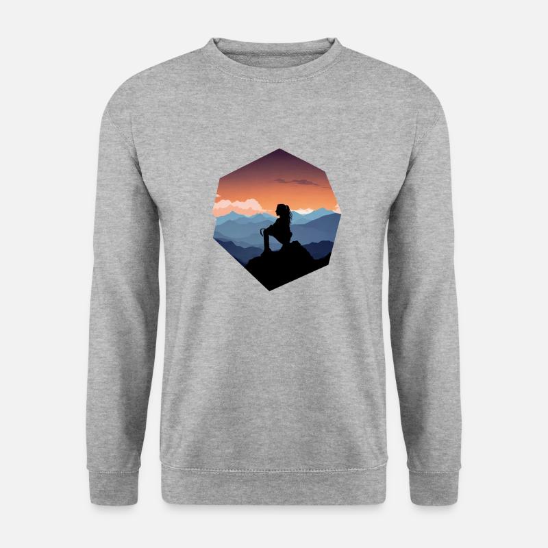 Frau und Berge - Unisex Pullover - Weißgrau meliert