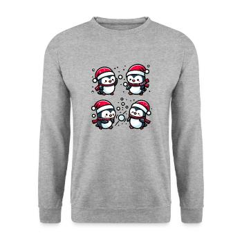 Adorable pingouin père Noël chapeau bataille de boules de neige d’hiver - Sweat-shirt Unisexe - gris chiné - Devant - Alina (178cm) & Michal (187cm)