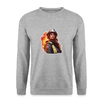 Firefighter / Fire / Fire / Extinguish / Heroine - Unisex Sweatshirt - salt & pepper - Front - Alina (178cm) & Michal (187cm)