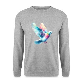 Rainbow Flight: Fliegende Taube - Unisex Pullover - Weißgrau meliert - Vorne - Alina (178cm) & Michal (187cm)