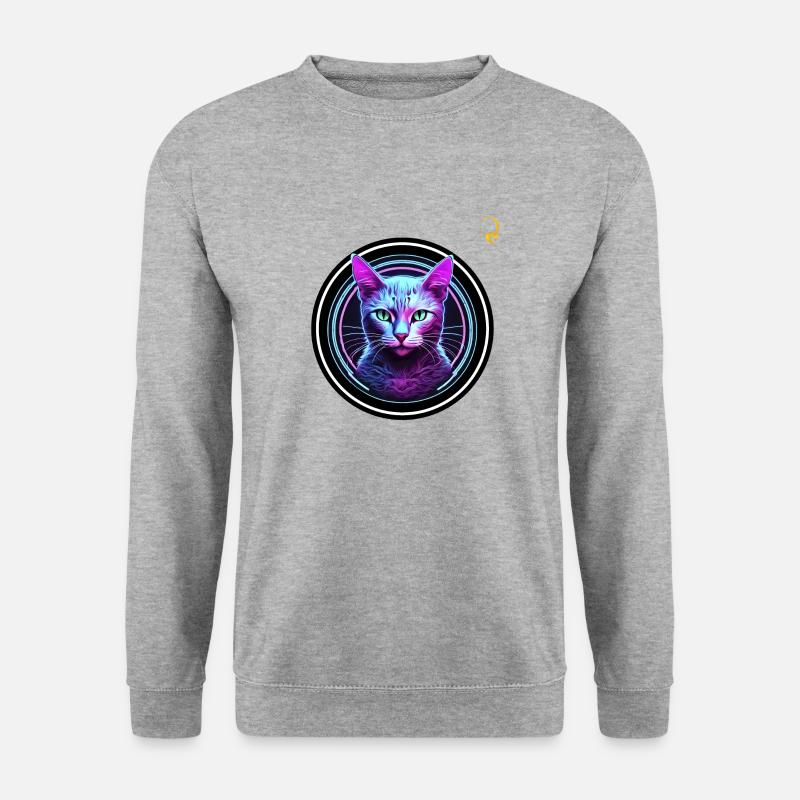NEON-KATZE - Unisex Pullover - Weißgrau meliert