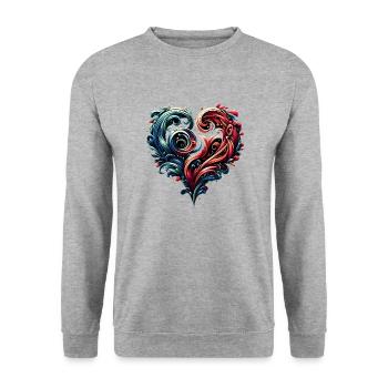 Herz - Unisex Pullover - Weißgrau meliert - Vorne - Alina (178cm) & Michal (187cm)