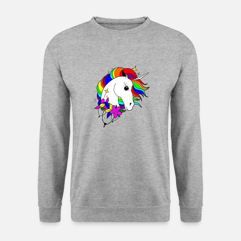 Regenbogen-Einhorn - Unisex Pullover - Weißgrau meliert