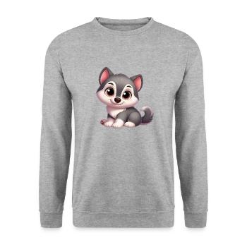 Wolf 11 - Unisex Pullover - Weißgrau meliert - Vorne - Alina (178cm) & Michal (187cm)