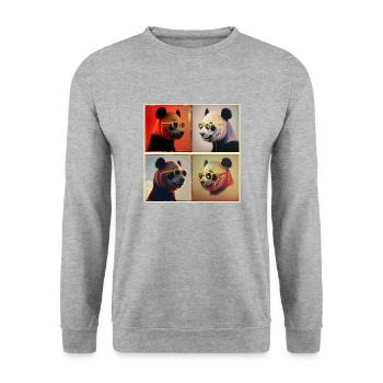 "Story of the Yellow Panda." - Unisex Pullover - Weißgrau meliert - Vorne - Alina (178cm) & Michal (187cm)