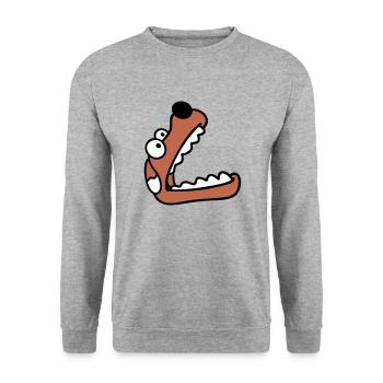 Hund Großes Maul Schnauze Hunger Guckt Nach Oben - Unisex Pullover - Weißgrau meliert - Vorne - Alina (178cm) & Michal (187cm)