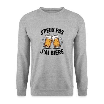 J’Peux Pas J’Ai Bière – Humour Apéro et Amateurs - Sweat-shirt Unisexe - gris chiné - Devant - Alina (178cm) & Michal (187cm)