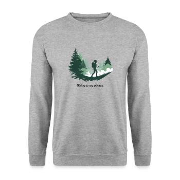 Hiking is My Therapy – Nature & Forest - Unisex Sweatshirt - salt & pepper - Front - Alina (178cm) & Michal (187cm)