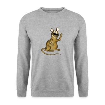 Ratten Cartoon, Geschenk zB Geburtstag, Nerd Ratte - Unisex Pullover - Weißgrau meliert - Vorne - Alina (178cm) & Michal (187cm)