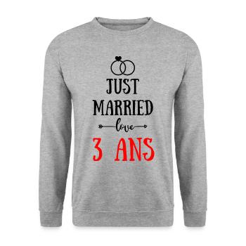 JUST MARRIED ANNIVERSAIRE DE MARIAGE 3 ANS - Sweat-shirt Unisexe - gris chiné - Devant - Alina (178cm) & Michal (187cm)