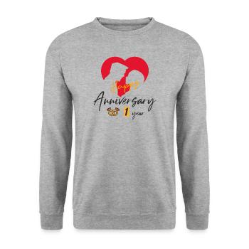 Happy 1Year Anniversary - Unisex Pullover - Weißgrau meliert - Vorne - Alina (178cm) & Michal (187cm)