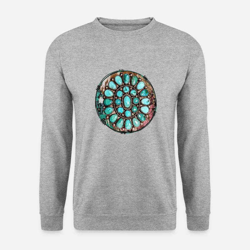 Türkisfarbener westlicher Edelstein - Unisex Pullover - Weißgrau meliert