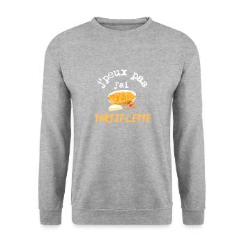 je peux pas j'ai tartiflette, idée cadeau - Sweat-shirt Unisexe - gris chiné - Devant - Alina (178cm) & Michal (187cm)