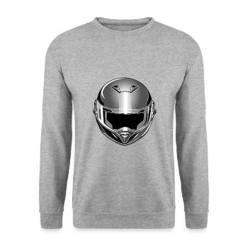 Biker Helmet - Motorbike Design - Unisex Pullover - Weißgrau meliert - Vorne - Alina (178cm) & Michal (187cm)