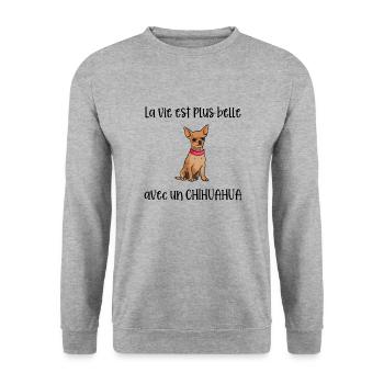 La vie est plus belle avec un chihuahua - Sweat-shirt Unisexe - gris chiné - Devant - Alina (178cm) & Michal (187cm)