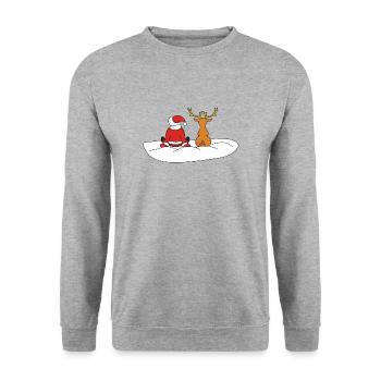 Weihnachtsmann Rentier - Unisex Pullover - Weißgrau meliert - Vorne - Alina (178cm) & Michal (187cm)