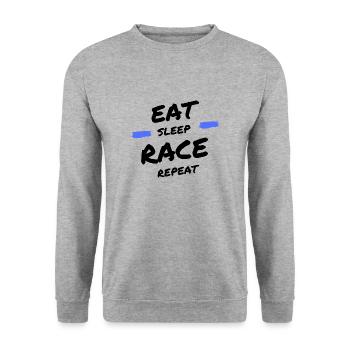 Simracer, Simracing, Eat Sleep Repeat Gift - Unisex Sweatshirt - salt & pepper - Front - Alina (178cm) & Michal (187cm)