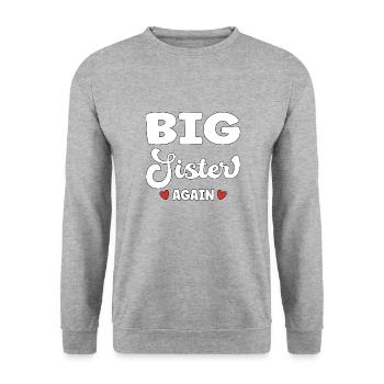 Big Sister Again – Dire grossesse - Sweat-shirt Unisexe - gris chiné - Devant - Alina (178cm) & Michal (187cm)