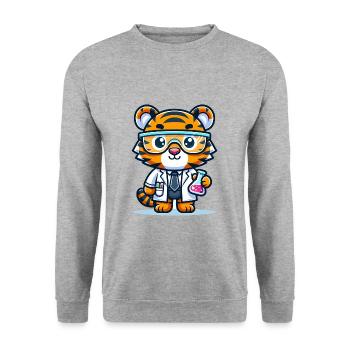 Cute Tiger Scientist - Unisex Sweatshirt - salt & pepper - Front - Alina (178cm) & Michal (187cm)