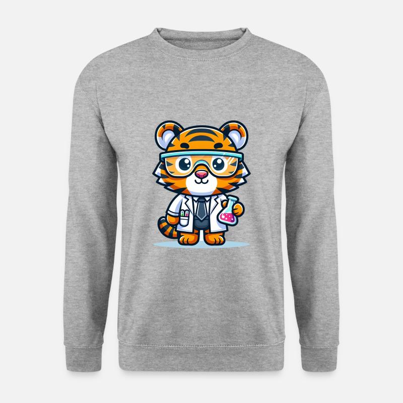 Cute Tiger Scientist - Unisex Pullover - Weißgrau meliert