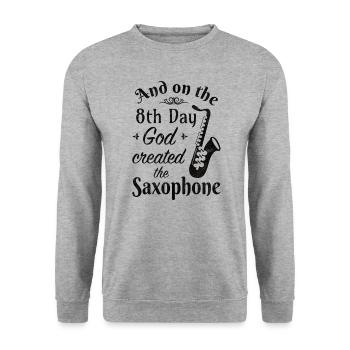 And on the 8th Day God created the Saxophone, schw - Unisex Pullover - Weißgrau meliert - Vorne - Alina (178cm) & Michal (187cm)