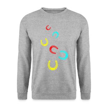 Hufeisen Symbol - Unisex Pullover - Weißgrau meliert - Vorne - Alina (178cm) & Michal (187cm)