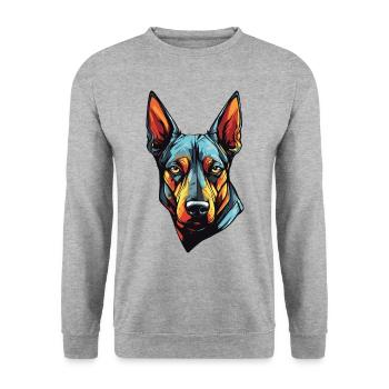 Doberman Hund Portrait - Unisex Pullover - Weißgrau meliert - Vorne - Alina (178cm) & Michal (187cm)