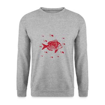 Fisch - Aquarium - Meereswesen - Naturschutz - Unisex Pullover - Weißgrau meliert - Vorne - Alina (178cm) & Michal (187cm)