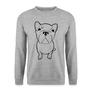 Französische Bulldogge Frenchie - Unisex Pullover - Weißgrau meliert - Vorne - Alina (178cm) & Michal (187cm)