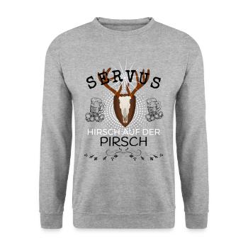 Stolz Tracht Volksfest Geschenk - Unisex Pullover - Weißgrau meliert - Vorne - Alina (178cm) & Michal (187cm)