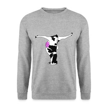 Yoga für die Kuh witzige Geschenkidee verschenken - Unisex Pullover - Weißgrau meliert - Vorne - Alina (178cm) & Michal (187cm)